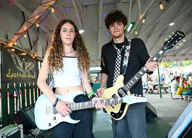 two guitar players from Sparrow Road at the Carver County Fair Patio